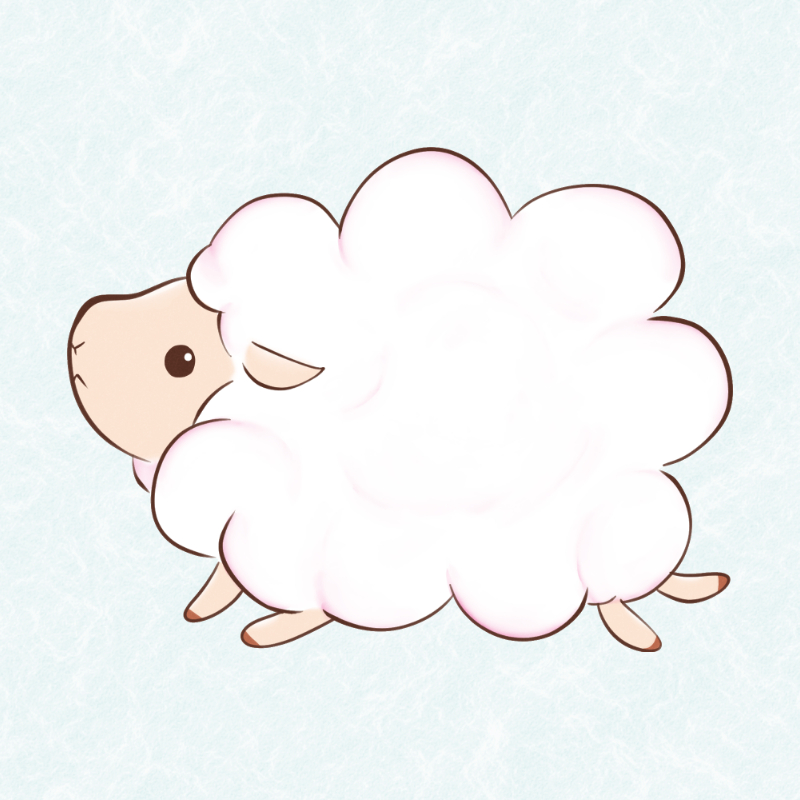 白いもこもこの体とまん丸の目がかわいい羊のイラスト。2027年の年賀状に使える無料素材。プレビュー用。