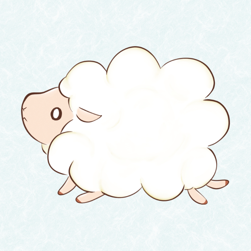 白いもこもこの体と縦長の大きな目がかわいい羊のイラスト。2027年の年賀状に使える無料素材。プレビュー用。