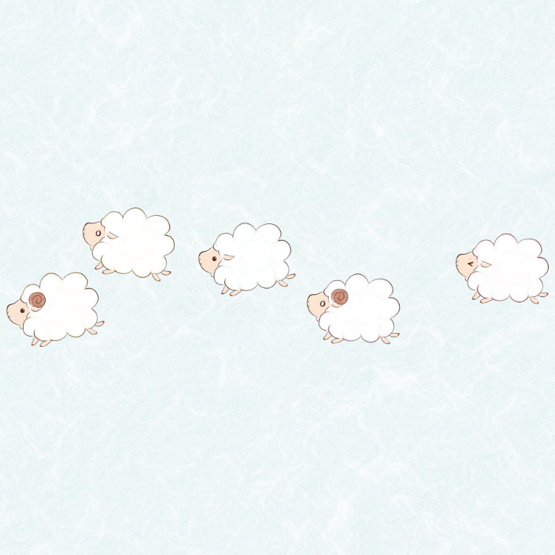 白いもこもこの体の羊が4匹で走るようすのイラスト。2027年の年賀状に使える無料素材。プレビュー用。