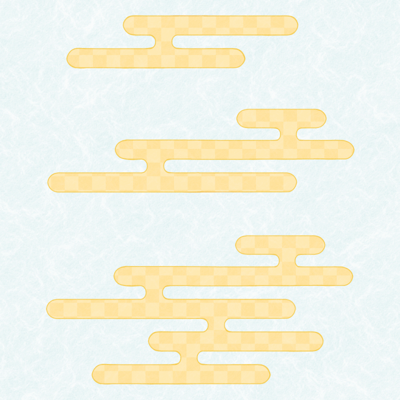 形の違う3種類の黄色の霞文様。お正月の年賀状に使える和風の装飾イラスト。プレビュー用。